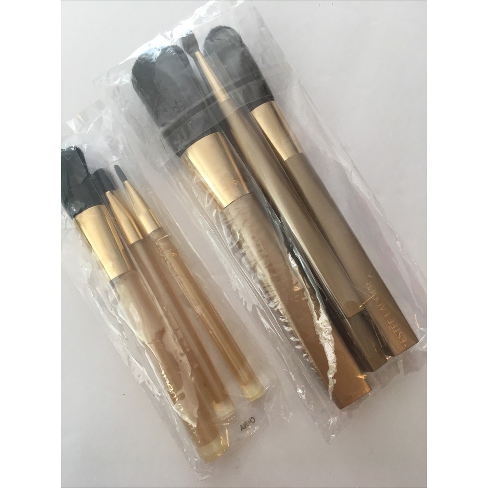 New ESTEE LAUDER 4-Piece & 3 piece Gold Brush Set Powder, Blush, Eye, & Lip